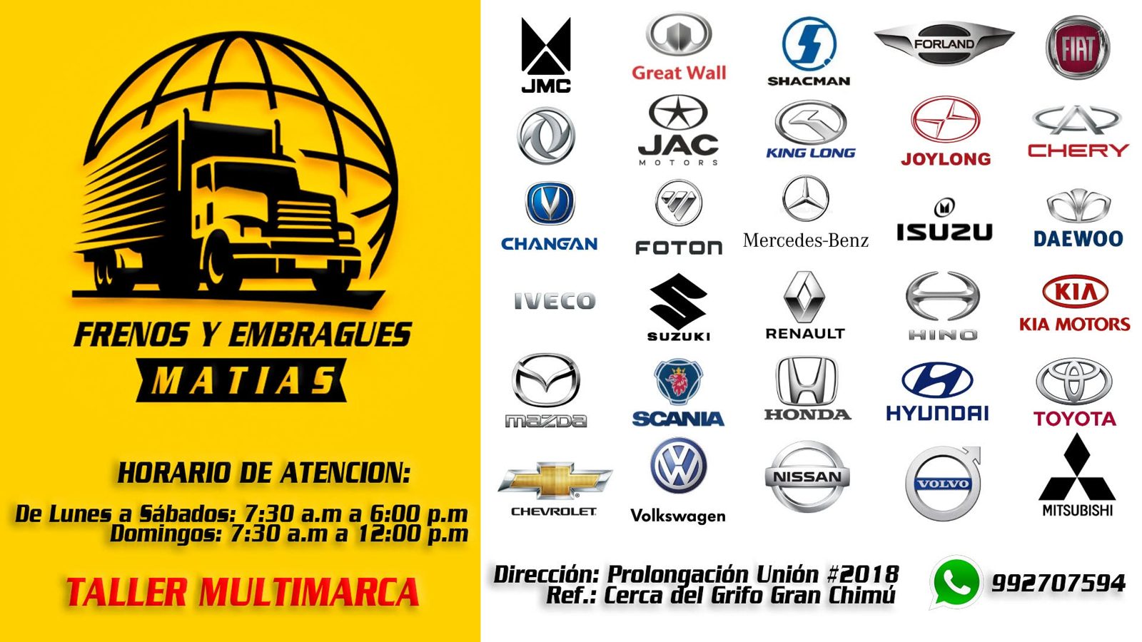 Marcas atendidas por Frenos y Embragues Matías: Toyota, Mercedes-Benz, Scania, Volvo, Hino, Hyundai y más